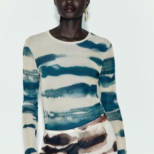 NWT ZARA TIE-DYE PRINT TULLE BODYSUIT BLUES